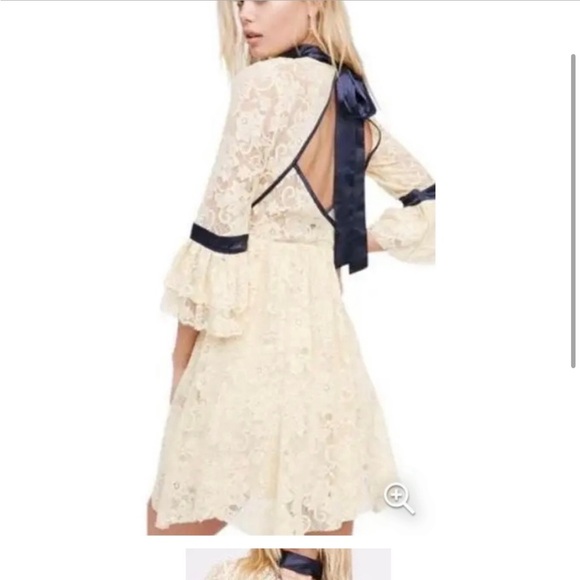 NWOT Free People Ivory Gilded Lace Mini Dress - Picture 2 of 7